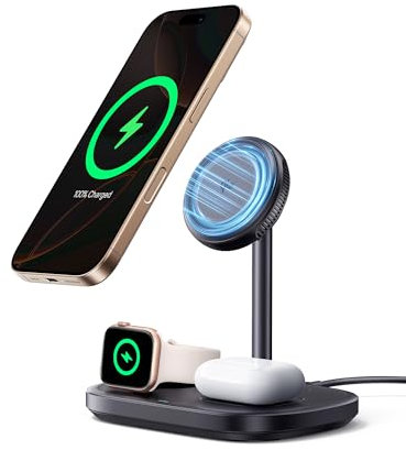 Baseus EnerFill Cargador Inalámbrico 3 en 1 con Enfriamiento Tec, Estación de Carga Inalámbrica de 22,5 W, Compatible con Apple Watch, iPhone 16/15/14/13 Pro MAX, AirPod, con Cargador Rápido de 45 W