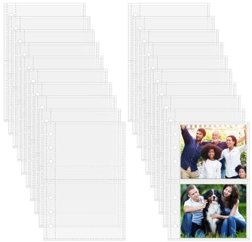 GLOBLELAND 50 Sheets A6 Sheet Protectors for 6 Ring Binder Clear Page Protectors Plastic Photo Album Sleeves 2 Pocket Protector for Organizer Photo Documents