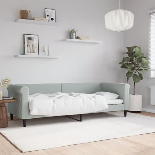 Fasba Tagesbett, Gästebett 2-in-1, Sofabett Schlafsofa für Schlafzimmer Wohnzimmer, Bettsofa, Modernes Design, Hellgrau 80x200cm Samt