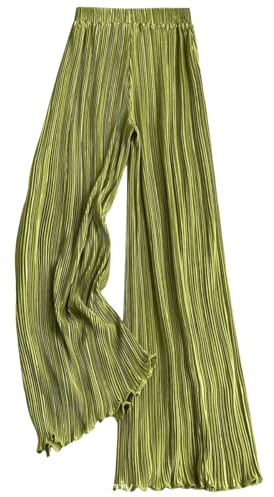 WANLUOSUX Silk Pants for Women Dressy Wide Leg Flowy Palazzo Pleated Plisse Women's Satin Pants Green XL