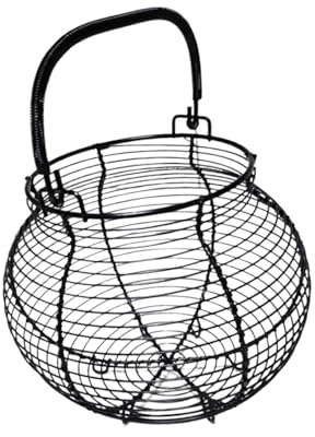 HGZLQKD Chicken Egg Storage Basket Container Round Wire Eggs Fruit Basket with Handle, Portable Egg Collecting Holder Sturdy Metal Wire Organizer Case for for Vegetables Bread Fruits, Black