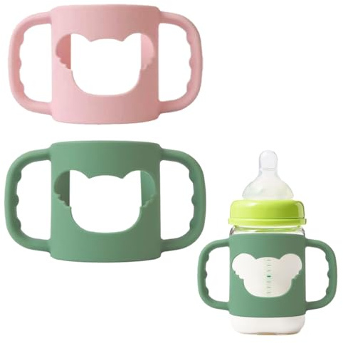 2 Pcs Poignée Biberon, Porte Biberon en Silicone, Doux Silicone Porte Biberon Main Libre, Poignées de Biberon à Col Large, Sans BPA Poignées de Biberon, Accessoires pour Bouteilles, Facile à Tenir