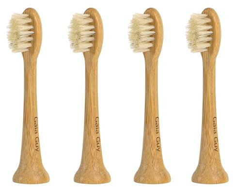 Gaia Guy Sonicare Compatible Bamboo & Boar Bristle Replacement Heads (4-Pack) - Biodegradable Toothbrush Replacement Heads
