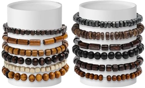 VOSSOT 12 stycken pärlarmband för män i flera lager, naturliga träelastiska pärlarmband, träpärlor armband, herrarmbandsset, retro omlottarmband, armband för män, träarmband för män och kvinnor, gåva