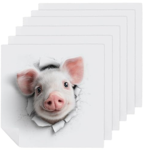 Stoffservietten, Motiv: Schwein, das aus einem Loch schaut, quadratisch, hochwertig, wiederverwendbar, waschbar, Polyester-Tischwäsche, Serviette für Dinner-Party, 6 Stück