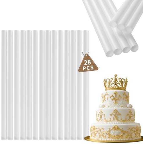KTPCN 28 Piezas Soportes para Tartas, 20 cm Barras de Soporte para Pasteles, Pasadores para Tartas, Varillas de Plástico Reutilizables, Tacos para Tarta de Varios Pisos Niveles Apilamiento