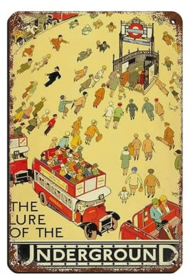 Vintage London Underground Retro-Poster, Metall-Blechschild, schicke Kunst, Retro, Eisenmalerei, Bar, Menschen, Höhle, Café, Familie, Garage, Poster, Wanddekoration, 20 x 30 cm