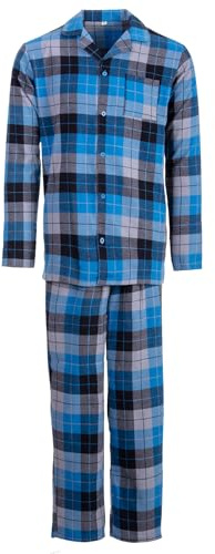 Henry Terre Herren Pyjama Kent mit Karo Muster Langarm Schlafanzug Baumwolle durchgeknöpft M-2XL Holzfäller-Look Tartan