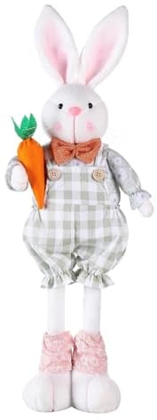 Generisch Osterhase Deko Hase Wichtel mit Ausziehbaren Beinen,mit Teleskopbeinen Ostern Deko Hase Plüsch Osterdeko Tisch Figur Frühlingsdeko für Zuhause Wohnzimmer