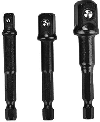 Spacnana Adaptateur de Douille 3 Pièces 1/4Hex vers 1/4 3/8 /2 Foret à Tête Carrée Tournevis en Acier au Chrome Vanadium Roulement à Billes à Ressort pour Perceuse électrique Tournevis (BLACK)