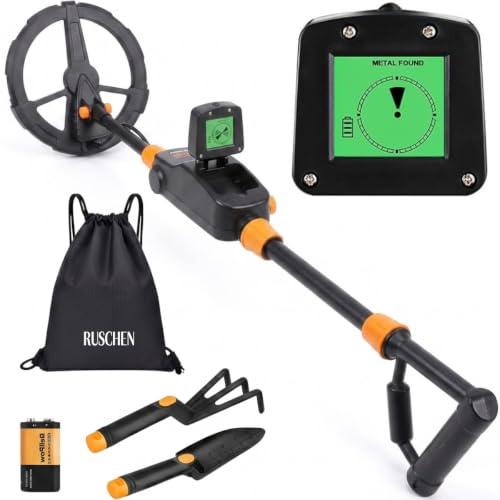 Metalldetektor Kinder für Garten und Strand - Leichter Schatzsucher mit LCD, Suchspule, verstellbarem Schaft, Schaufel und Rucksack für Anfänger -RUSCHEN