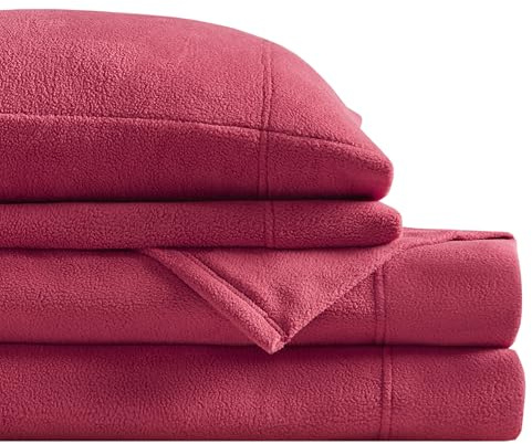 Sleep Philosophy Micro Fleece Sheets King Size Bed Set 4 Piece, Red