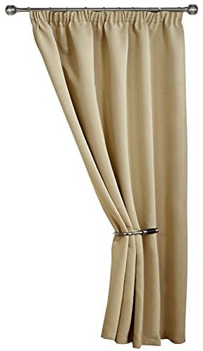 Emma Barclay Cali Pencil Pleat - Woven Thermal Blackout Pencil Pleat Door Curtain in Beige - Width 66 x 84Drop (168x213cm)