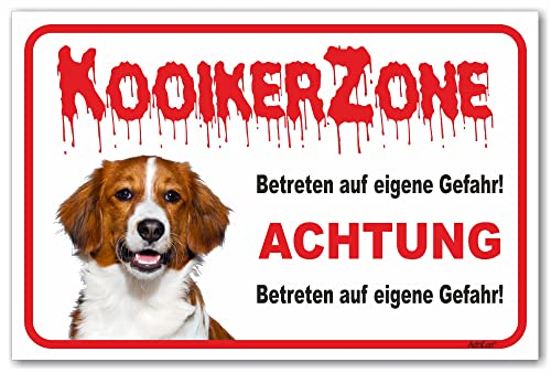 AdriLeo Schild - Vorsicht Kooiker - Zone - (15x20cm) / Achtung Hund Wachhund Nederlandse Kooikerhondje robust langlebig UV-beständig wetterfestes Warnschild