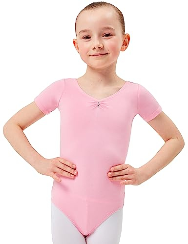 tanzmuster Kinder Kurzarm Ballett Trikot Lisa mit Strasssteinen in rosa, Größe:164/170