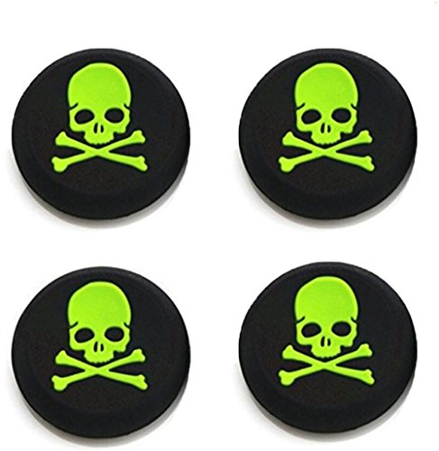 Lot de 4 capuchons en silicone pour manette de jeu PS4 Xbox One PS3 Xbox 360 PS2 Motif crâne vert