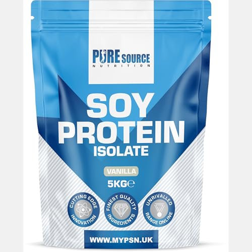 Pure Source Nutrition Soy Protein Isolate Powder (90% Protein) 5Kg Vanilla SOYA Protein Vegan Powder for Superfood Supergreens Dairy Free Plant Based Protein (5Kg, Vanilla)