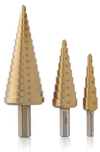 chiloskit 3 PCS High Speed Stahl Titan groß Schritt Konus Bohrer Set Holz Metall Loch Cutter 4–12/20/32 mm