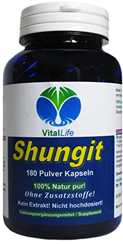 Shungit PREMIUM Edel Schungit 180 Pulver Kapseln Antioxidantien Selbstheilung Immunsystem Abwehrkräfte NATUR pur OHNE Zusatzstoffe. 26327