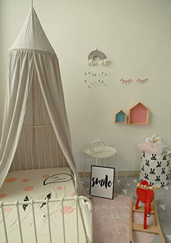 Ciels de Lit Pour Enfant, Coton Ciel de Lit,Moustiquaire de Coton d'enfant, Ciel de Lit Pour des Enfants Salle de Lecture, décoration de Chambre à Coucher (Toile de Coton,Gris)