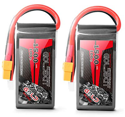 GOLDBAT 4S FPV Lipo Batterie 1500mAh 100C 14.8V Lipo Rc Batteriepack mit XT60 Stecker für UAV Drohne FPV Race RC Quadcopter Vortex FLIP 250S Mini Drohne (2er Pack)