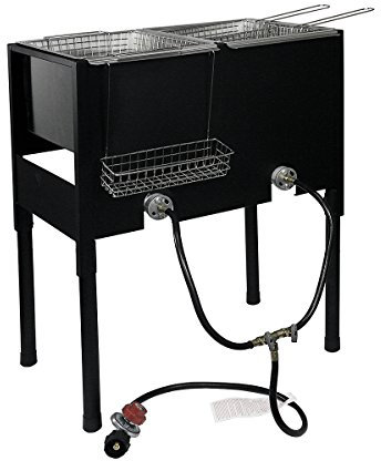 Barton 95514 Doppelbrenner Hochdruck Freistehend Dreifach Korb Fritteuse Schwarz