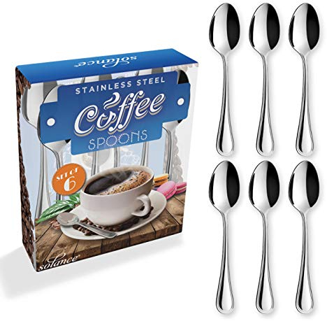 Solance - Set di 6 cucchiai da caffè/moka vintage in acciaio inox 18/10