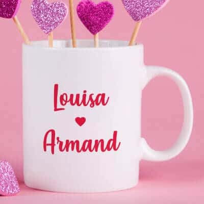 CADEAUX.COM - Mug Personnalisé En Céramique avec Deux prénoms - Tendresse - Résiste Au Micro-ondes Et Lave Vaisselle - Idée Cadeau Personnalisé Avec deux Prénoms