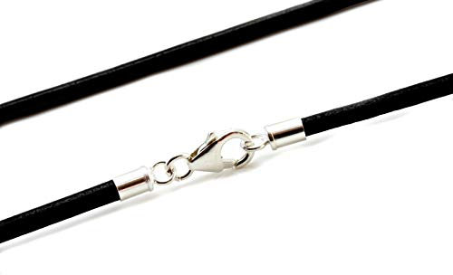 CMJ London Mens/Ladies 3mm Leather Necklace with Sterling Silver Ends and Clasp-Genuine Greek Leather Thong/Cord Necklace-Black