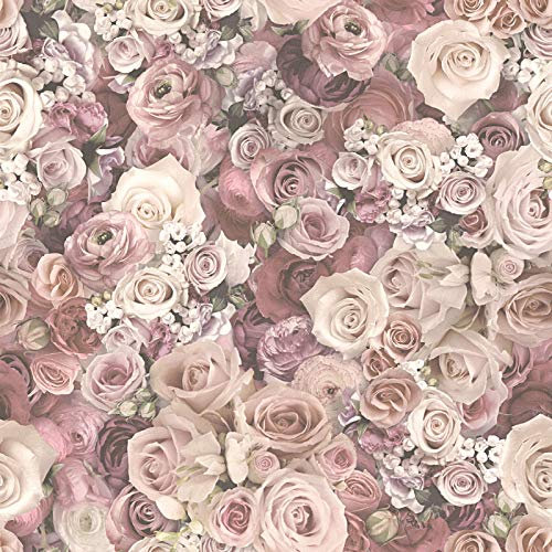 BRICOFLOR Papier Peint Anglais Fleuri Rose Pâle - Tapisserie pour Chambre de Fille et Salon - Motif Romantique