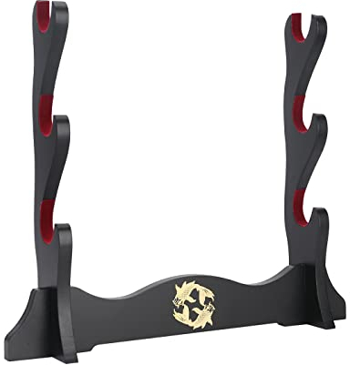 Z-fiber Porte-épée Japonais Velours rembourré Katana Stand samouraï présentoir Support Tous Les épées Tanto Yin et Yang,3 Tier