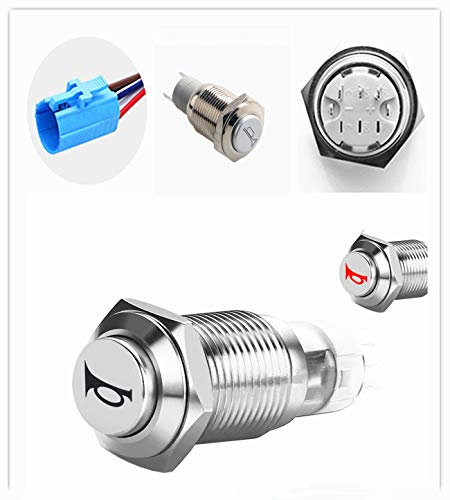 YIYDA Switch Button Bouton de klaxon de voiture avec interrupteur de tension 12V avec à LED rouge 16mm en métal étanche Interrupteur momentané à bouton poussoir de voiture Bouton de réinitialisation