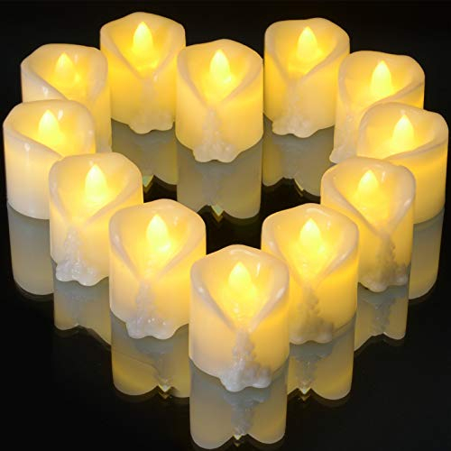 Ymenow Lot de 12 bougies LED sans flamme avec minuterie de 6 heures, bougies chauffe-plat électriques CR2450 à piles avec fausse cire dégoulinante pour maison chambre mariage vacances fête décoration