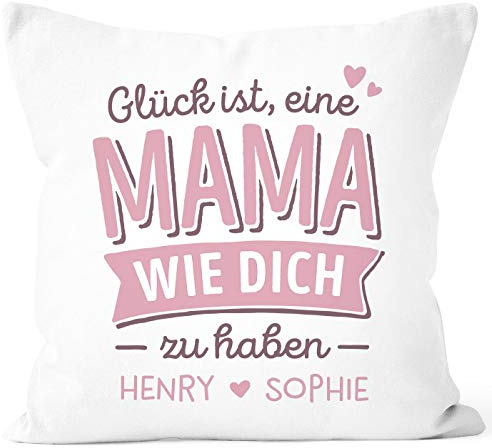 SpecialMe® Kissen-Bezug Geschenk Glück ist eine Mama/einen Papa wie Dich zu haben personalisierbar mit Namen Herz Mama - mit Namen weiß 40cm x 40cm