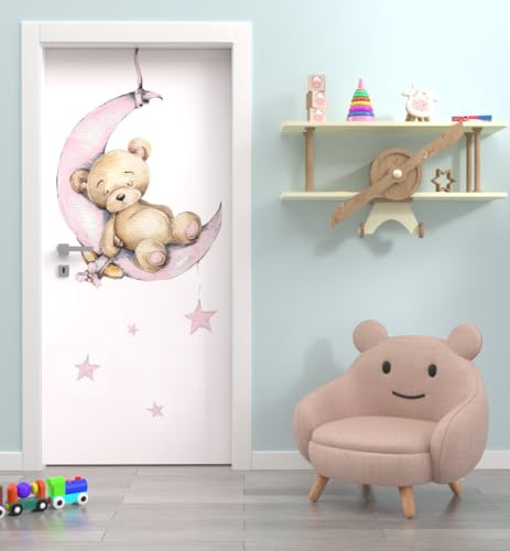 MyMaxxi Türtapete selbstklebend - Einteilige Türfolie 90x200 cm - Motiv: Bär Mond Baby rosa Türklebefolie zum verschönern & bekleben der Tür - Türaufkleber aus Klebefolie