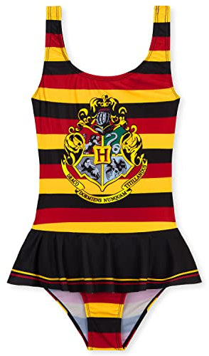 Harry Potter Badebekleidung Mädchen | Einteiliger Badeanzug Kinder Mädchen mit Rüschenrock | Kinder Badewäsche Alter von 7-14 (Rot/Gold Hogwarts, 7-8 Jahre)