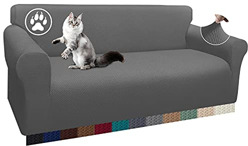 Earnmore 1 Stück Dicke Sofabezug Einzigartiges Pattern Sofaüberzug für 3 Sitzer Stretch rutschfeste Sofahusse für Wohnzimmer(3 Sitzer,Hellgrau)