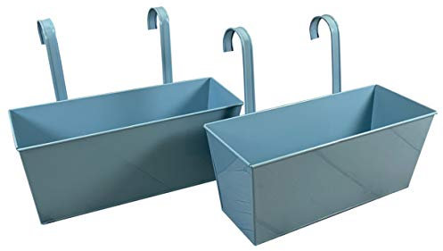 Selections Duck Egg Blue Outdoor Balcony Metal Hanging Planters (Pack of 2)