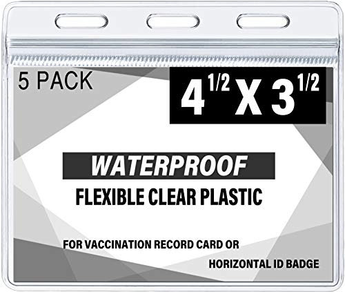 CDC Lot de 5 porte-cartes de vaccination horizontaux étanches et refermables en plastique transparent pour carte de vaccination de 10,2 x 7,6 à 11,4 x 8,9 cm, carte d'identité de travail, carte clé,