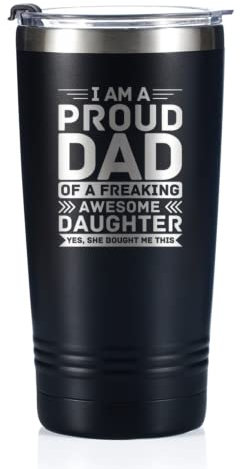 Onebttl Dad Gifts Travel Coffee Mug Tumbler 590ml/20oz, Father Birthday Gifts from Daughter/Son for Daddy on Father's Day, Stainless Steel Insulated - Proud Awesome Daughter