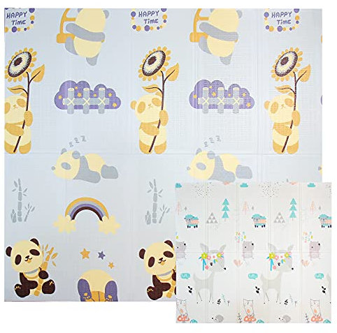 CCLIFE Krabbelmatte Baby Spielmatte Kinder 196x176x1cm Faltbar Spielteppich Spielunterlage Groß Rutschfest Beidseitig Tragbar Wasserdicht Innen Außen Bunt