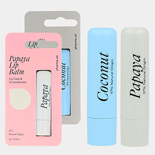 Pharma Oil Lippenpflege Naturkosmetik Lippenbalsam Set Kokosnuss und Papaya 2x5g I Angereichert mit Sheabutter I Parabenfrei I Ohne Künstliche Farbstoffe, Perfekt für ein Weihnachtsgesche