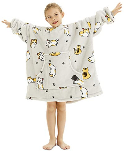 THREE POODLE Felpa Coperta Oversize Bambini,Felpa Pile Giganti Coperta con Maniche e Cappuccio, Coperta pile con Maniche, Felpe di Pile Taglia Unica