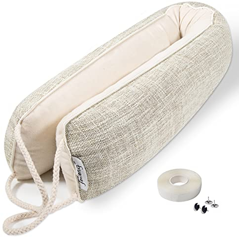 fowong Door Draft Excluder Cushion, 87 x 10 cm Heavy Duty Under Door Draught Excluder, Air Door Draft Stopper Blocks Drafts & Noise, Soundproof & Energy Efficient - Oatmeal