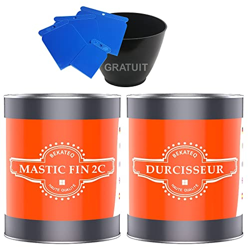 BEKATEQ Mastic fin BK-110EP 2C Résine époxy 1,5 kg Mastic pour plancher, voiture, bateau I Remplir fissures et trous I Durcissement rapide, Résistant à l'eau, Extensible à 0 I Kit d'outils inclus