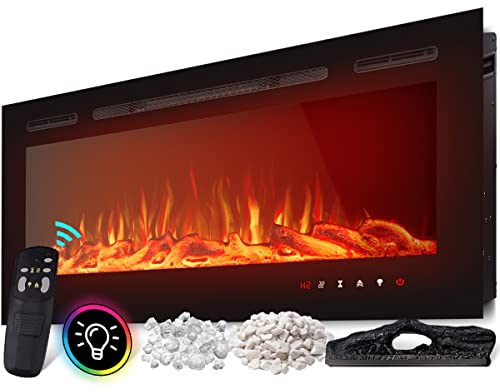 Heidenfeld Elektrokamin HF-WK200 | 𝟯 𝐉𝐀𝐇𝐑𝐄 𝐆𝐀𝐑𝐀𝐍𝐓𝐈𝐄 - Wandeinbau - 3in1 Deko Austausch - 1500 Watt - LED Farbwechsel - 3D Flammen - Wandkamin - Kaminofen (100.0 x 55.0 cm, Schwarz)
