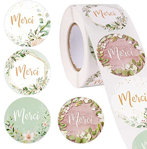 BETESSIN 500 Stk Merci Aufkleber Französisch Danke Stickers Gastgeschenkaufkleber für Hochzeit Geburtstag Taufe Party