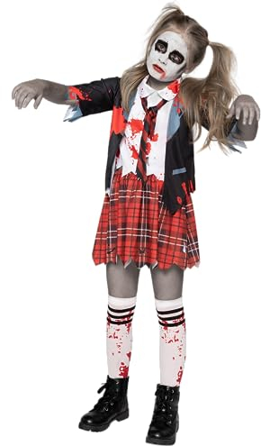 Spooktacular Creations Zombie-Schulmädchen-Kostüm, blutiges Zombie-Mädchenkostüm für Kinder, Halloween, Schule, Event-Party, Schwarz, XL