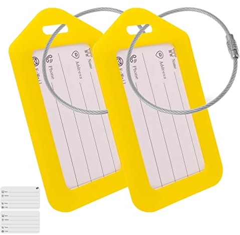 Kofferanhänger mit Adressschild, 2 Pack, in Gelb, Kunststoff Schild, für Flugreise, Kreuzfahrt, Koffer Tag Gepäckanhänger, Namensschild, Adressanhänger, Taschenanhänger, Reise ID Etikett Aufhänger