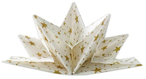 Fanxyware Sternförmige Origami-Servietten mit goldenen Sternen auf Weiß (Einweg) – 12 Stück, 58,4 x 38,1 cm, 3-lagiges Papier – Stilname: Pop Gaze